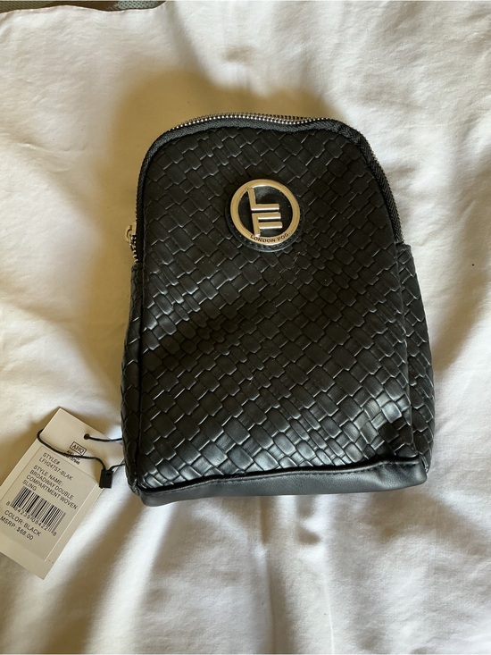 London Fog Handbags - London Fog Black Woven Mini Backpack